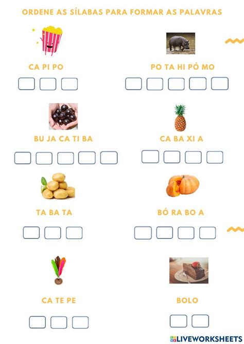 Ordene As Sílabas Para Formar As Palavras Worksheet Live Worksheets