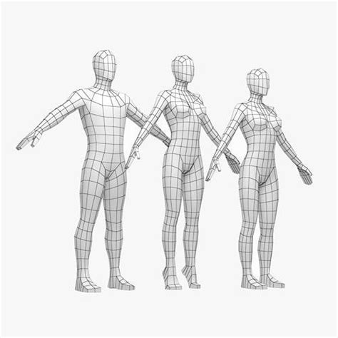 Natural Male And Female Base Mesh In A Pose 3D Model CGTrader