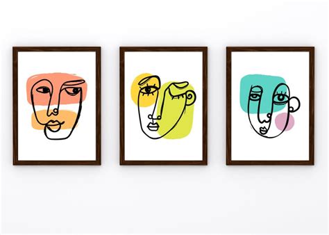 Abstract Faces Wall Art Set of 3 Art Prints Digital Gallery Wall ...