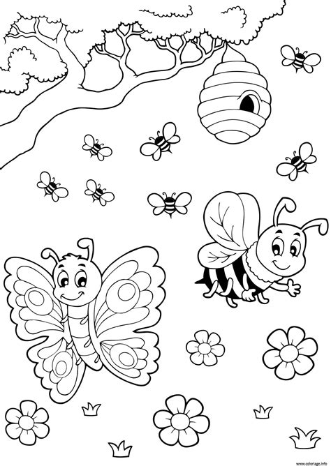 Coloriage Ruche Papillon Abeille Miel Dessin Abeille Imprimer