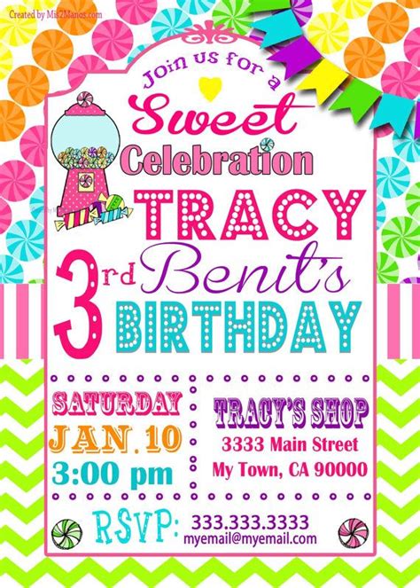 Candyland Sweet Celebration Birthday Invitation By M2mpartydesigns