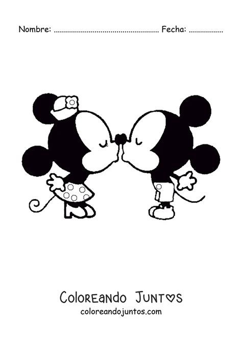 Mickey Kawaii Con Minnie Coloreando Juntos