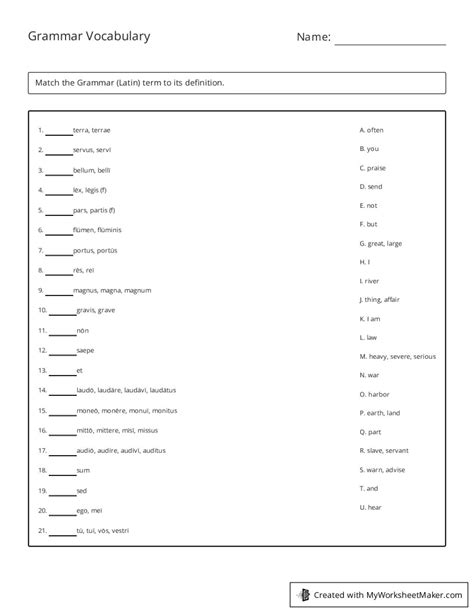 Grammar Vocabulary - My Worksheet Maker: Create Your Own Worksheets