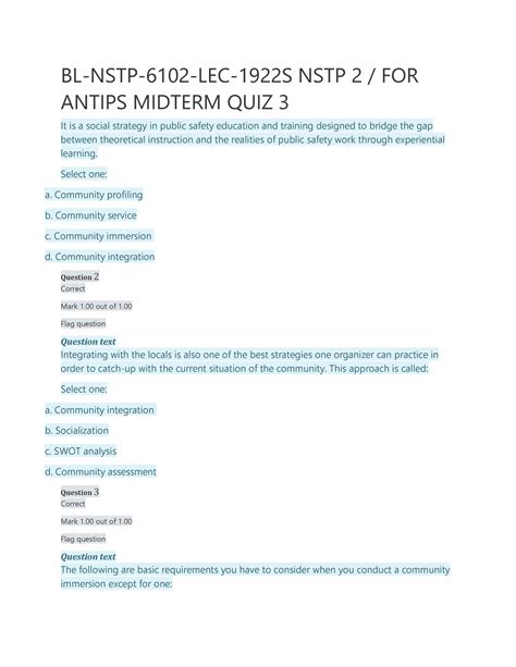 Nstp Pre Test Good Luck Bl Nstp 6102 Lec 1922s Nstp 2 For