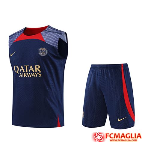 Nuova Kit Canotta Allenamento Pantaloncini PSG Blu Navy 2023 2024