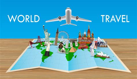 landmarks on world map with flying airplane 2305413 Vector Art at Vecteezy