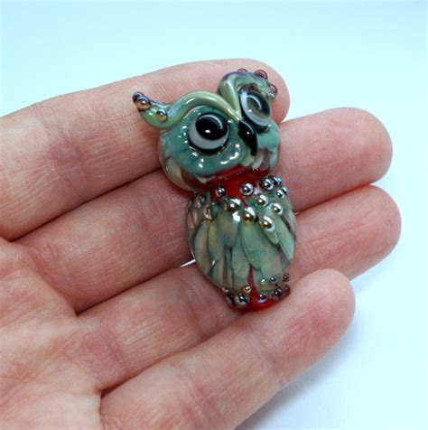 Barn Owl Large Lampwork Focal Glass Bead Handmade Sra By Dew Lampwork Art