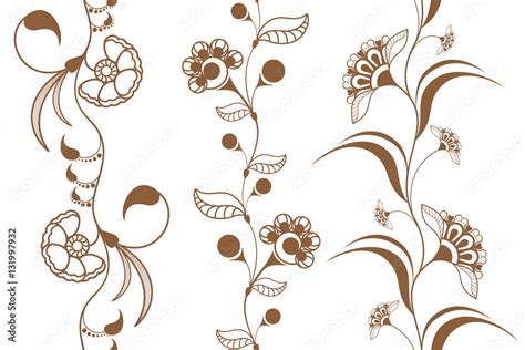 Ornamental seamless brown vertical borders in henna mehndi style. Stock ...