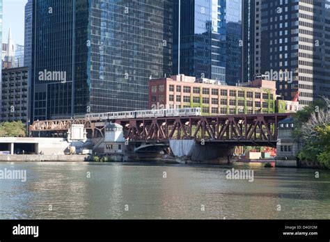 El Train Crossing Lake Street Bridge Over The Chicago River The Loop