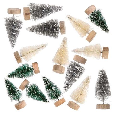 15 Petits Sapins De Noël Décoratifs 5 Cm Vert Gris Blanc Rico