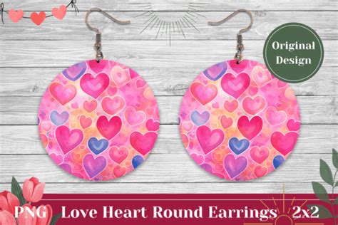 Pink Hearts Round Earrings Design Graphic By Ailirel Design Creative