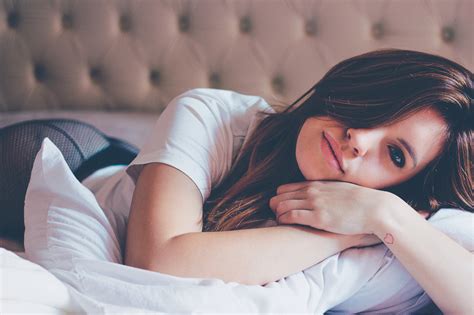 Wallpaper Women Brunette Lying On Front Hair In Face Pillow