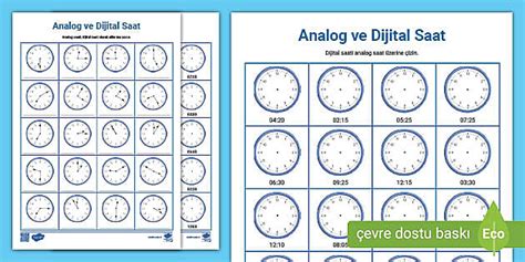 Analog Ve Dijital Saat Yazma Etkinli I Teacher Made