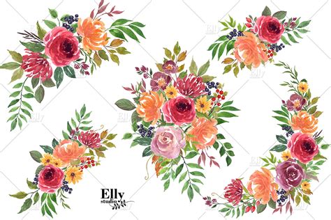 Watercolor Floral Autumn Clip Art 126170 Illustrations Design Bundles