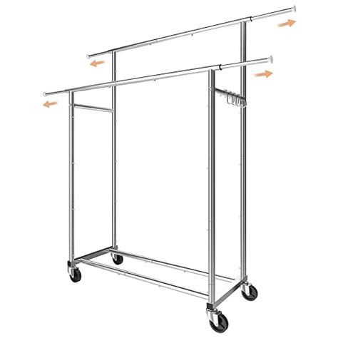 Simple Trending Double Rod Clothing Garment Rack Rolling Clothes