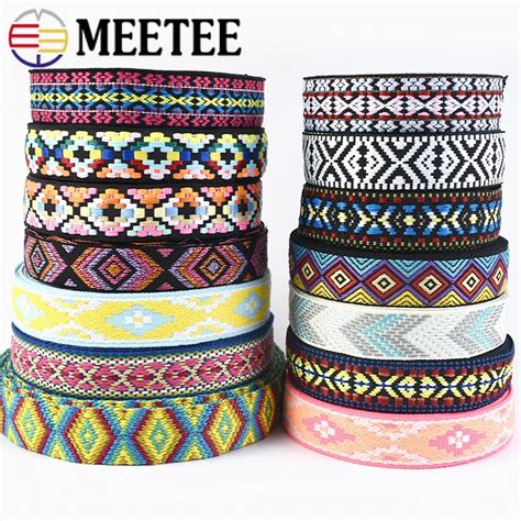 5 10meters 25mm Polyester Jacquard Webbing Ethnic Ribbons For Bag Strap