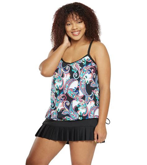 24th And Ocean Plus Size Paisley Swirl V Neck Underwire Blouson Tankini Top At