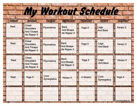 Printable P90x Calendar