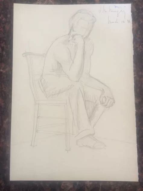 SIGNED 1936 LILLIAN Mingay Pencil Drawing Semi Naked Male Figure 33 19