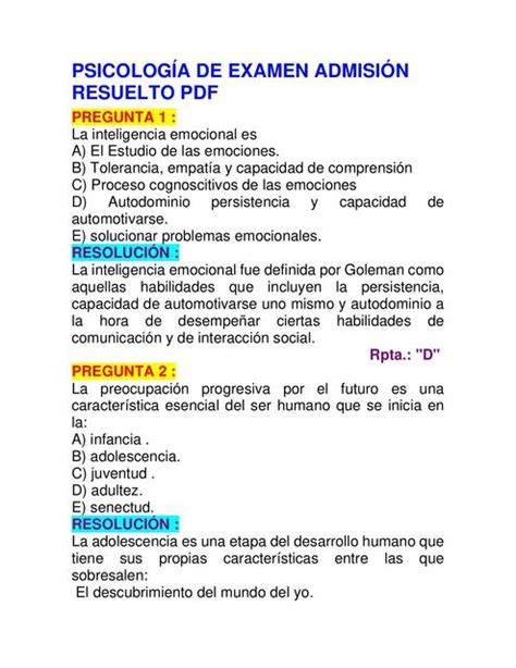 Examen De Admisión ESAN Simulacro Psicología Expertos en Exámenes uDocz