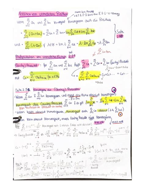 Addition Und Multiplikation Von Reihen Analysis I Studocu