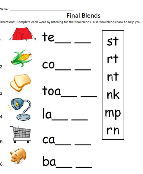 Initial And Final Blends Worksheets