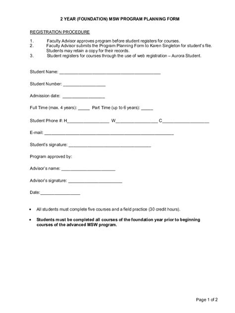 Fillable Online Year Foundation Msw Program Planning Form Fax Email