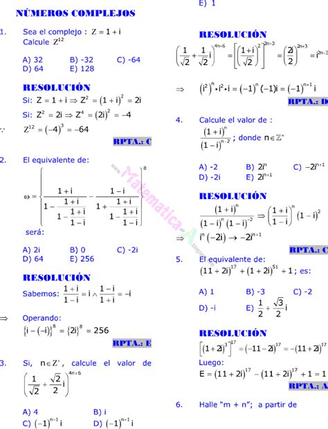 N Meros Complejos Ejercicios Resueltos Matematicas Problemas Resueltos