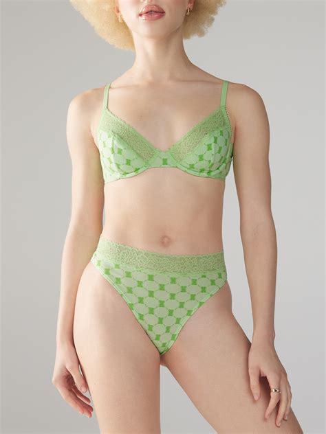 Cotton Essentials Lace Trim High Leg Bikini Panty In Green Savage X Fenty