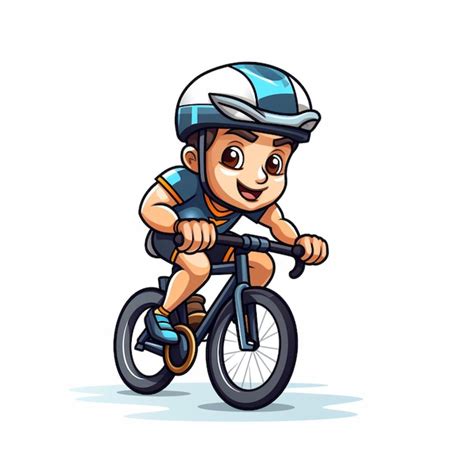 Cartoon Boy Riding A Bicycle With Helmet And Blue Shirt Generative Ai