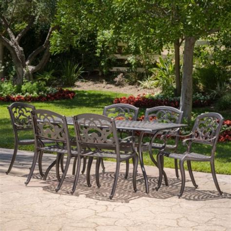 Augusta Outdoor 7 Pc Patina Copper Cast Aluminum Dining Set 7pcs