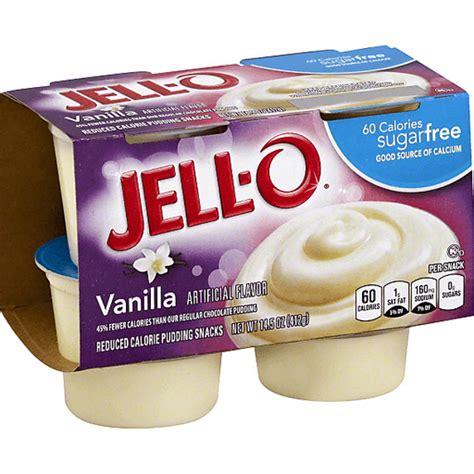 JELL-O Sugar Free, Low Calorie, Vanilla Pudding Snack Pack ...