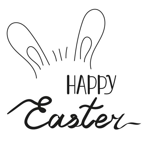 Happy Easter Greeting Card With Bunny Ears Outlines And Lettering