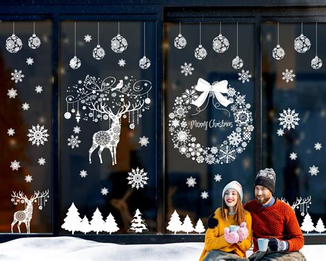 Amazon Pcs Christmas Snowflakes Window Clings Stickers For