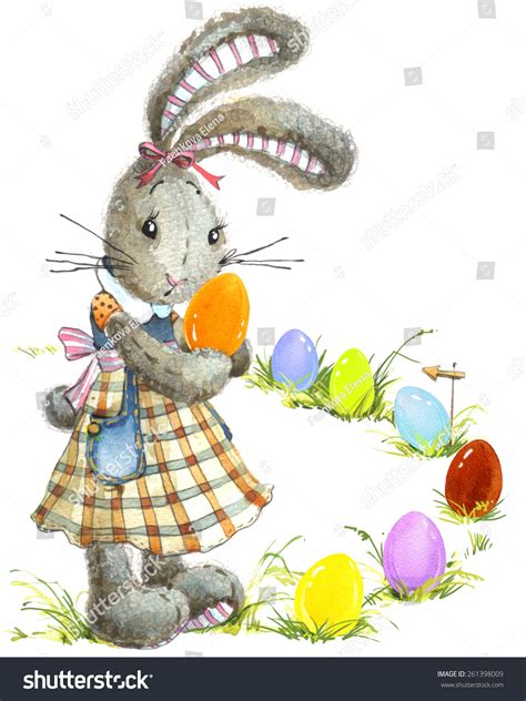 Easter Bunny Egg Spring Chicken Watercolor Ilustra Es Stock