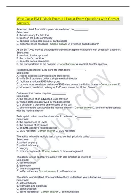 West Coast EMT Block Exam 1 Latest Exam Questions With Correct Answers