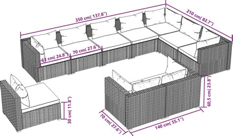 VidaXL Loungeset Poly Rattan Hoekbank En Middenbank Zwart 70 X 70