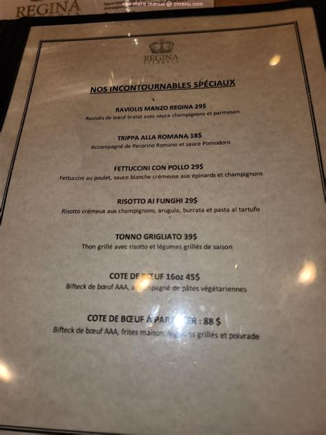 Menu At Regina Pizzeria Brossard