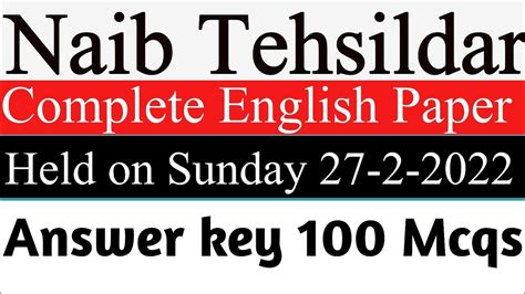 PPSC Naib Tehsildar English Paper Answer Key 2022 Naib Tehsildar