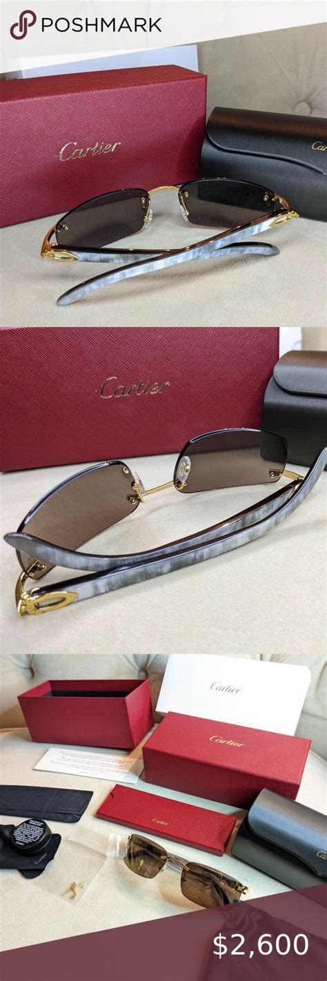 Cartier Ct0046s Sunglasses Gold With White Buffalo Horn Buffs New Authentic Gold Sunglasses