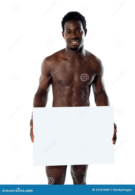 Naked Black Man Holding Blank Billboard Stock Photo Image Of