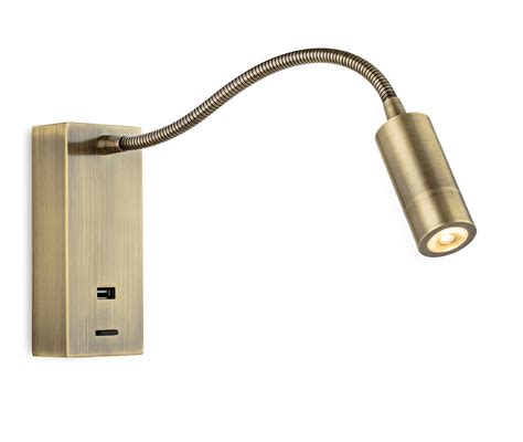 Antique Brass Flexi Wall Light With Usb E2 Contract Lighting