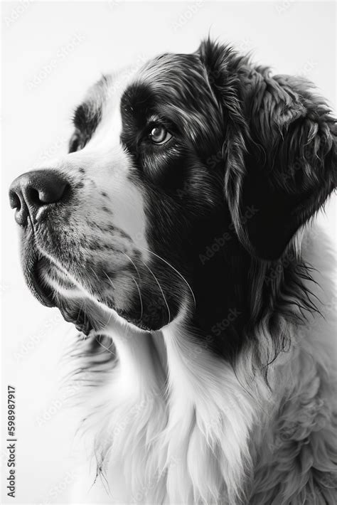 Black and white portrait of Saint Bernard dog. Generative AI Stock ...