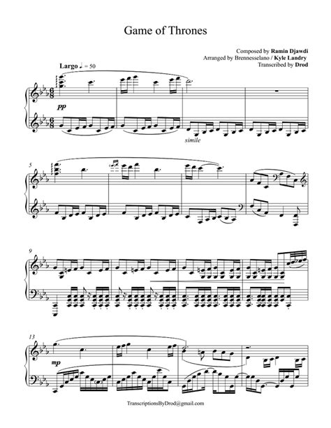 Game Of Thrones Piano Sheet Music Pdf / Cello Game Of Thrones Theme ...