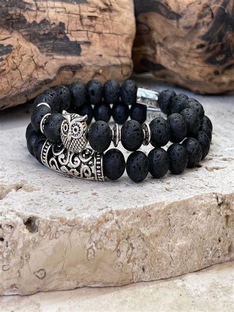 Bracelet De Vitalit En Pierre De Lave Noir Kiabi