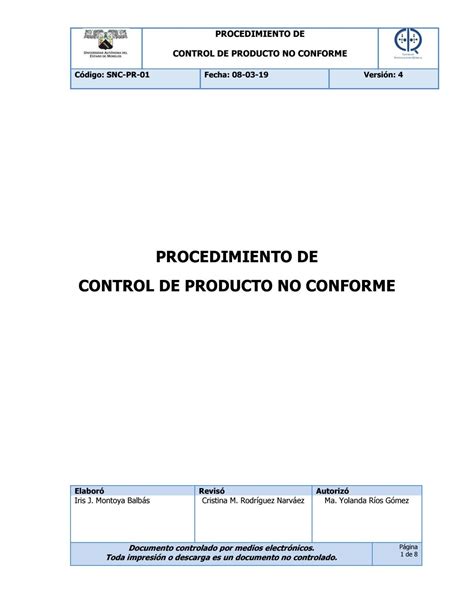 CONTROL DE PRODUCTO NO CONFORME By Kristian716 Issuu