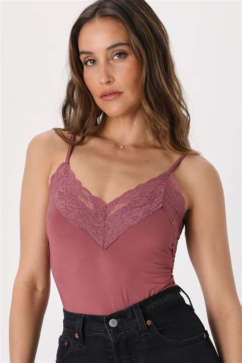 Rose Pink Cami Lace Cami Bodysuit Womens Tops Pink Tank Lulus