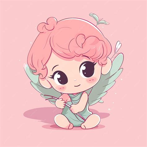 Un Pequeño Y Lindo Bebé Cupido Kawaii Adorable Vector Premium