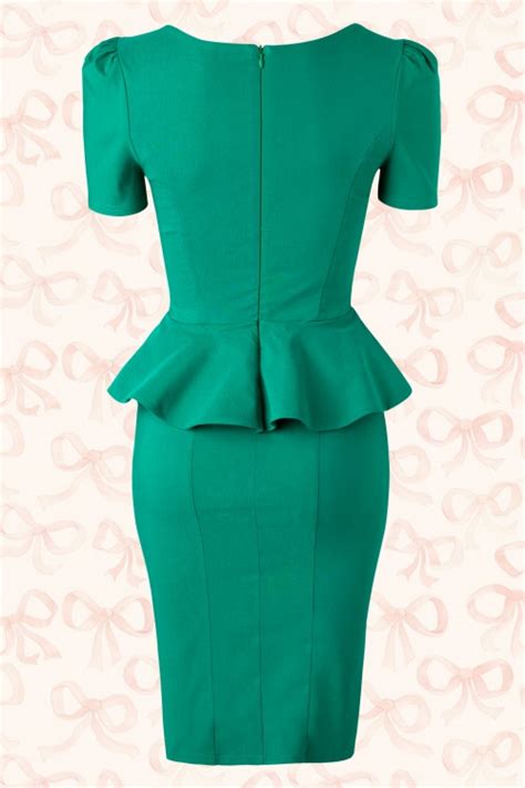 50s Clarissa Peplum Dress In Emerald Green