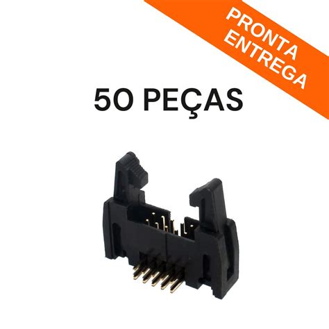 Kit 50 Peças Conector Box Header Macho 10 Vias 90 trava Conector